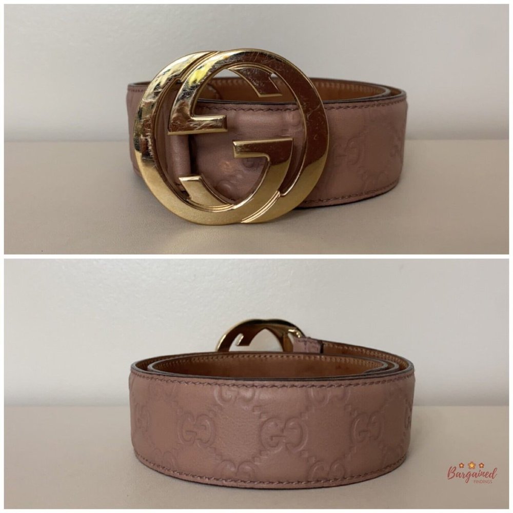 Authentic Gucci Pink Guccissima Leather Gold Interlocking G Buckle Belt 80/32 - Picture 3 of 12